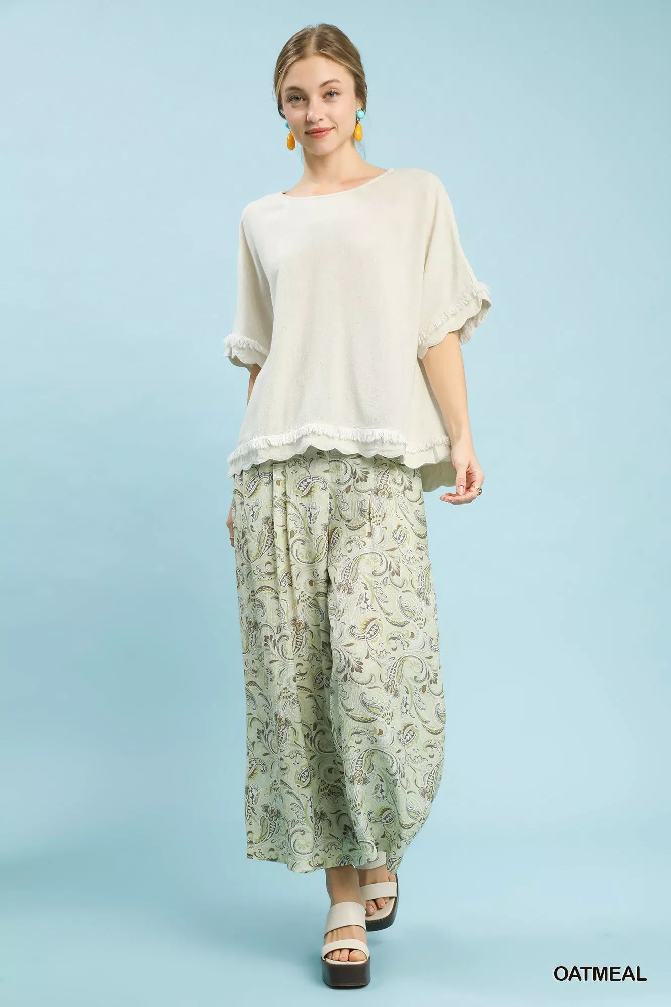 Umgee Linen Frayed Hem Scallop Edge Top - Bitsy Gypsy Boutique