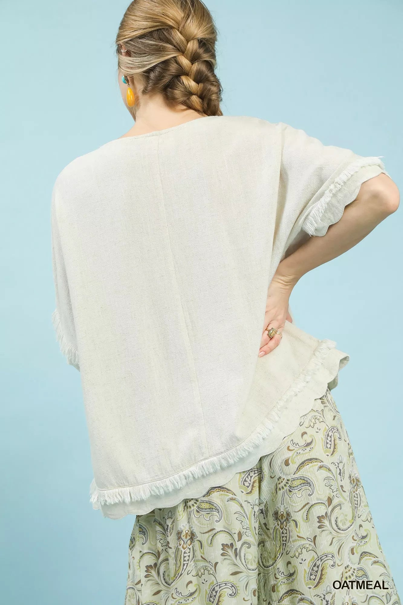 Umgee Linen Frayed Hem Scallop Edge Top - Bitsy Gypsy Boutique