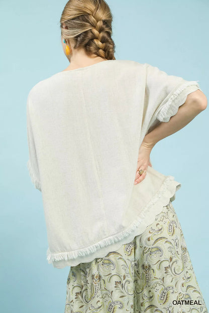 Umgee Linen Frayed Hem Scallop Edge Top - Bitsy Gypsy Boutique