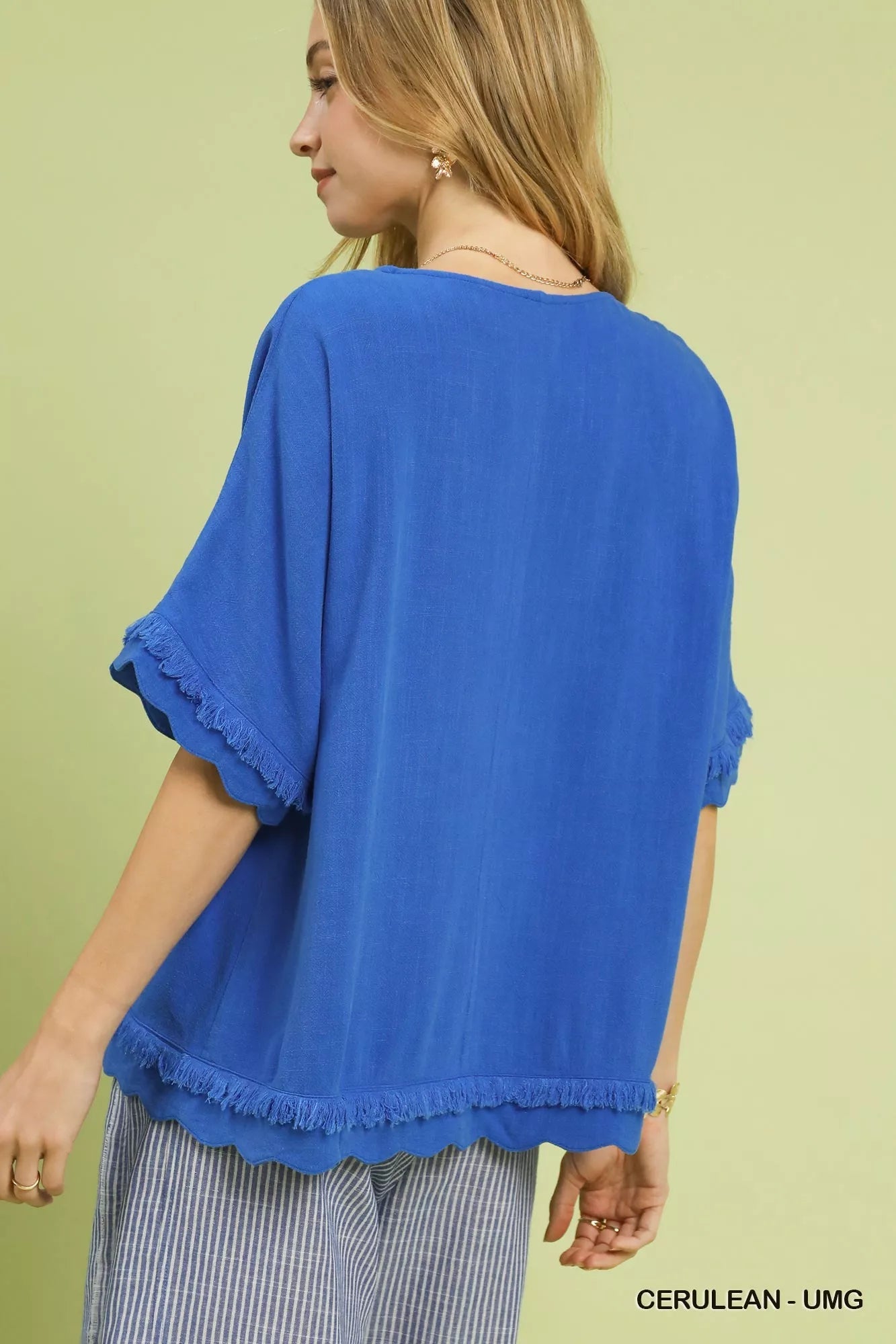 Umgee Linen Frayed Hem Scallop Edge Top - Bitsy Gypsy Boutique