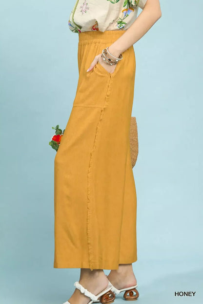 Umgee Linen Frayed Side Pocket Wide Leg Pants - Bitsy Gypsy Boutique