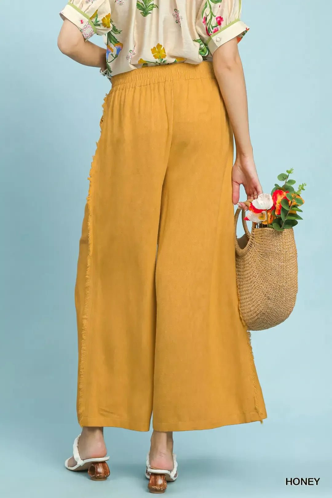 Umgee Linen Frayed Side Pocket Wide Leg Pants - Bitsy Gypsy Boutique