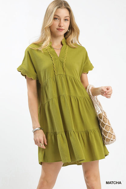 Umgee Linen Mini Dress with Scallop Trim - Bitsy Gypsy Boutique