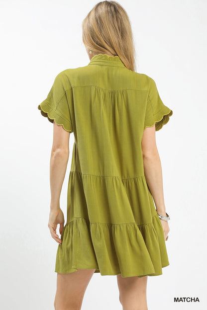 Umgee Linen Mini Dress with Scallop Trim - Bitsy Gypsy Boutique