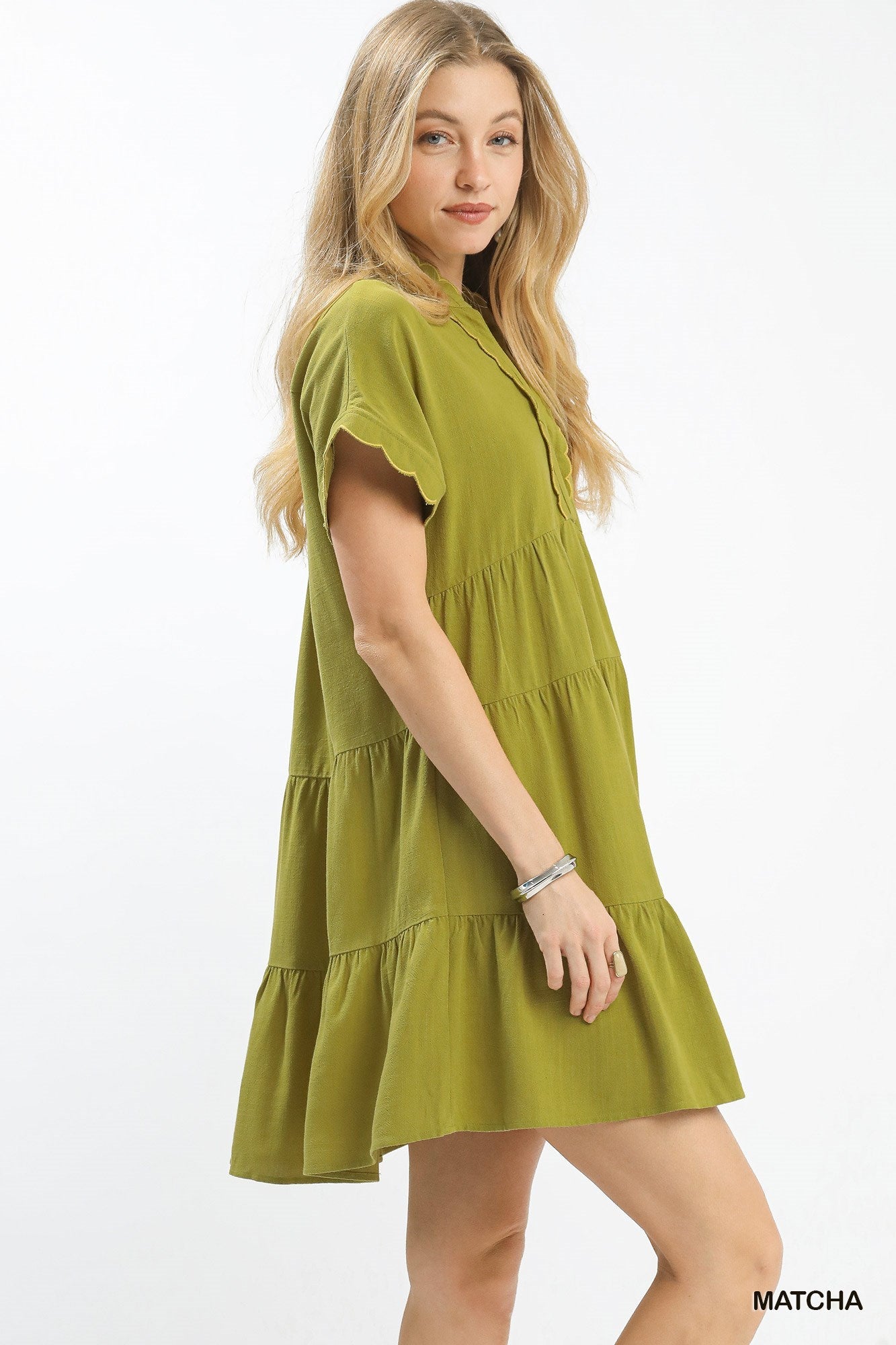 Umgee Linen Mini Dress with Scallop Trim - Bitsy Gypsy Boutique