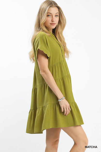 Umgee Linen Mini Dress with Scallop Trim - Bitsy Gypsy Boutique