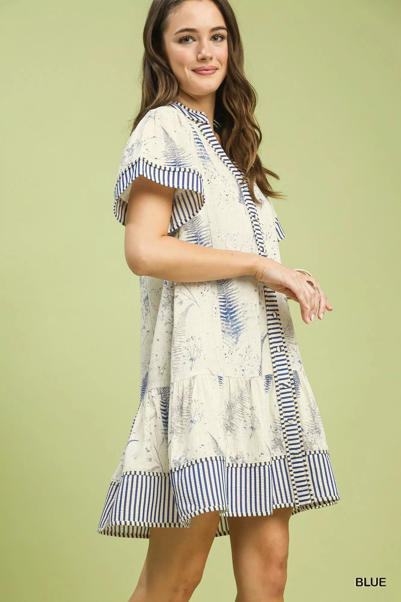Umgee Linen Printed Button - Front Tiered Mini Dress - Bitsy Gypsy Boutique