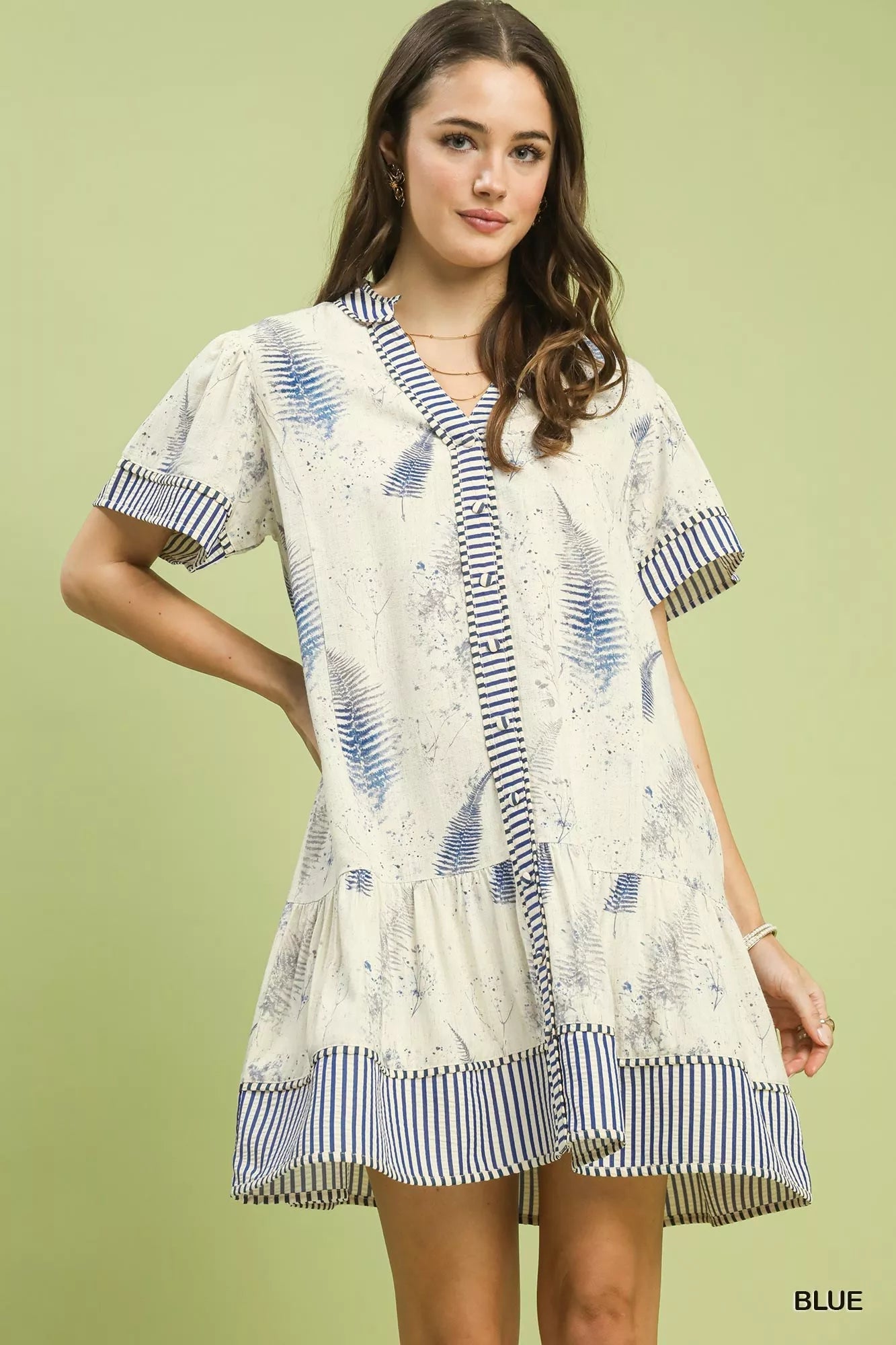 Umgee Linen Printed Button - Front Tiered Mini Dress - Bitsy Gypsy Boutique