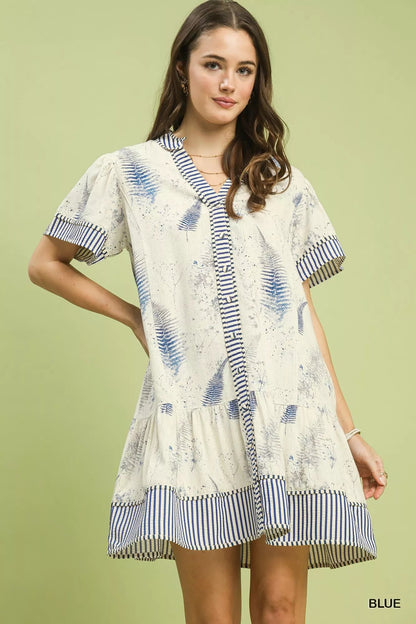 Umgee Linen Printed Button - Front Tiered Mini Dress - Bitsy Gypsy Boutique