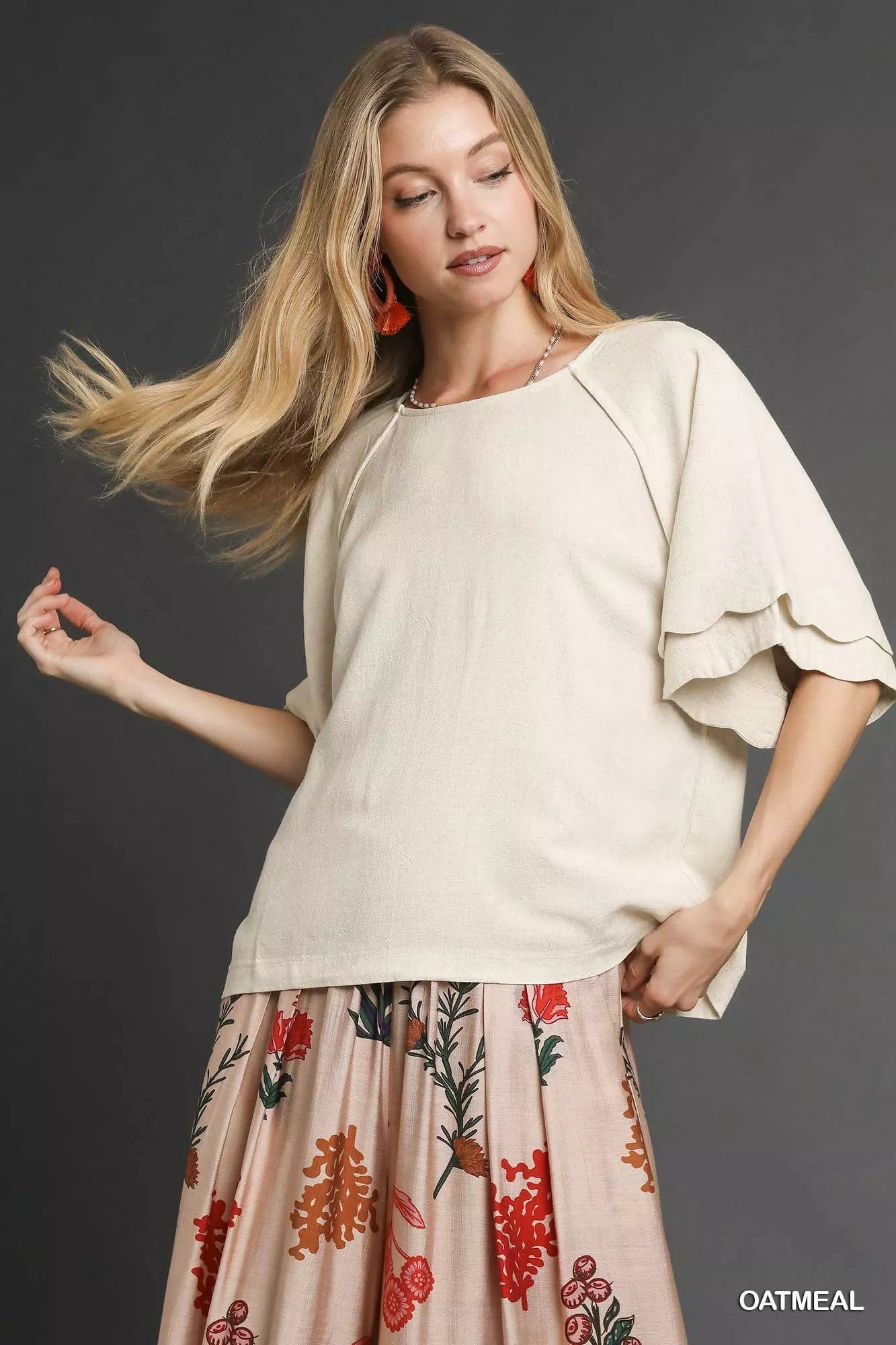 Umgee Linen Scallop Sleeve Boho Top - Bitsy Gypsy Boutique