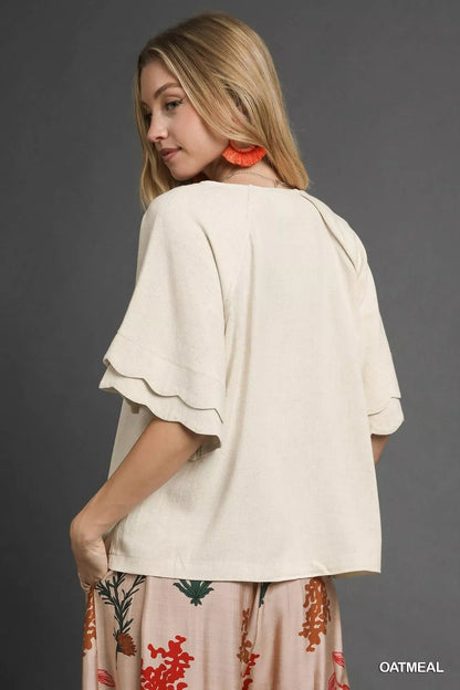 Umgee Linen Scallop Sleeve Boho Top - Bitsy Gypsy Boutique