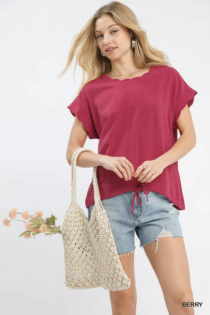 Umgee Linen Scalloped Round Neck Top - Bitsy Gypsy Boutique