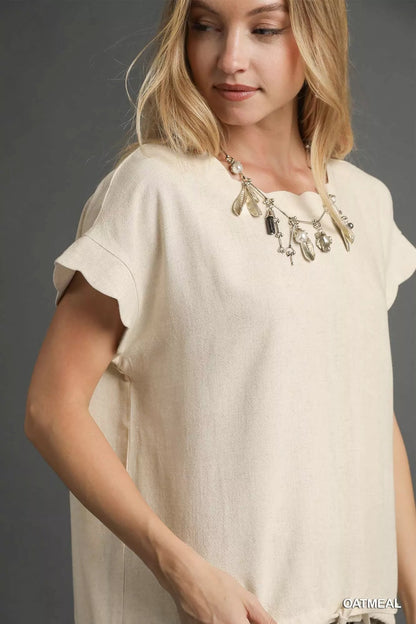 Umgee Linen Scalloped Round Neck Top - Bitsy Gypsy Boutique