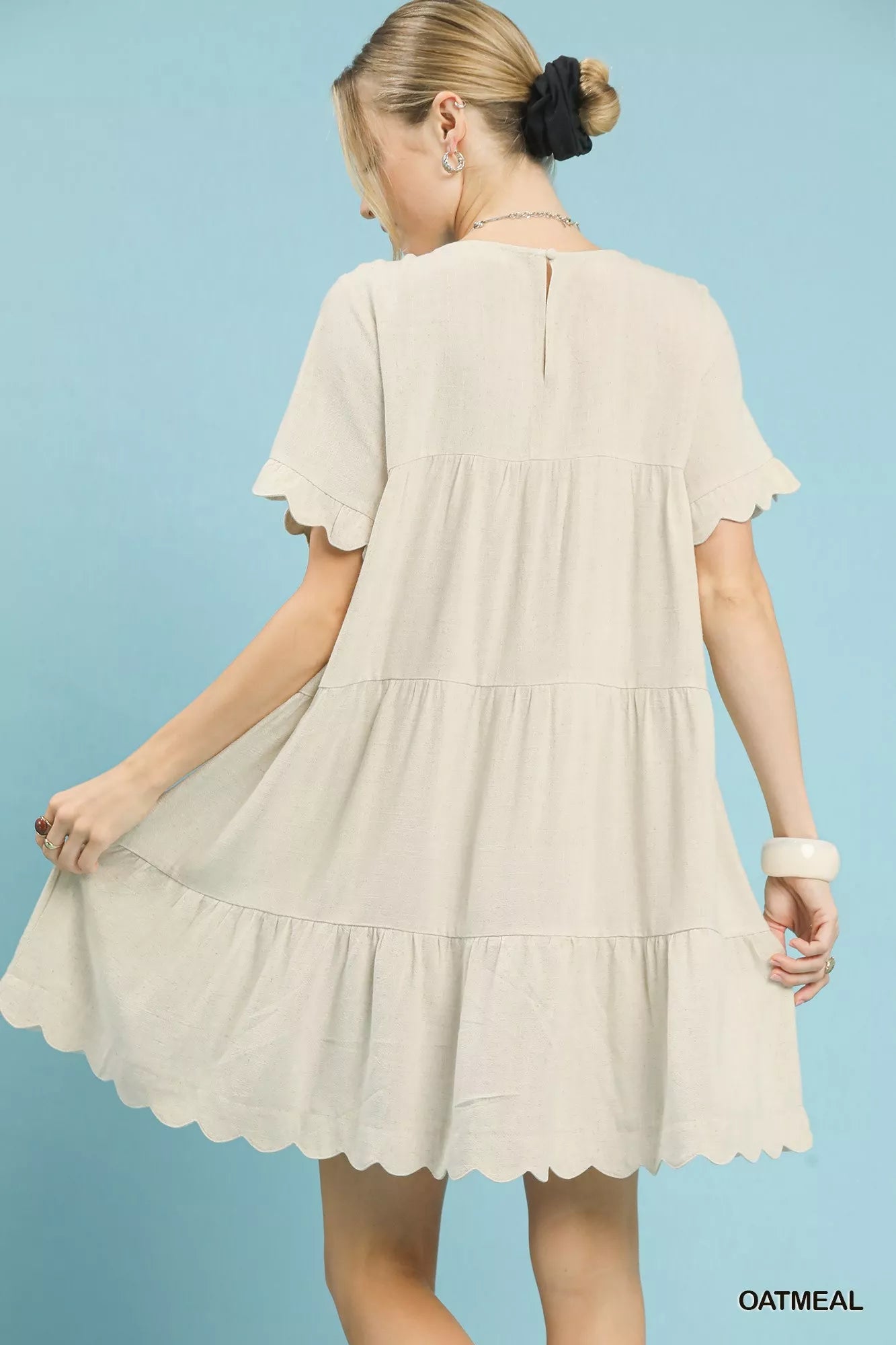 Umgee Linen Tiered Babydoll Dress with Ruffle Sleeves - Bitsy Gypsy Boutique