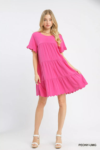 Umgee Linen Tiered Babydoll Dress with Ruffle Sleeves - Bitsy Gypsy Boutique