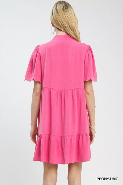 Umgee Linen Tiered Babydoll Dress with Scalloped Sleeves - Bitsy Gypsy Boutique