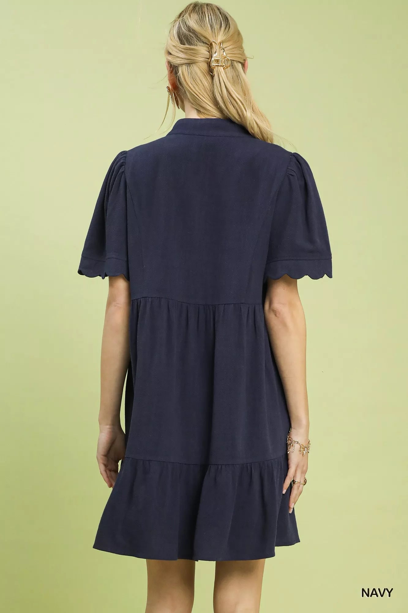 Umgee Linen Tiered Babydoll Dress with Scalloped Sleeves - Bitsy Gypsy Boutique