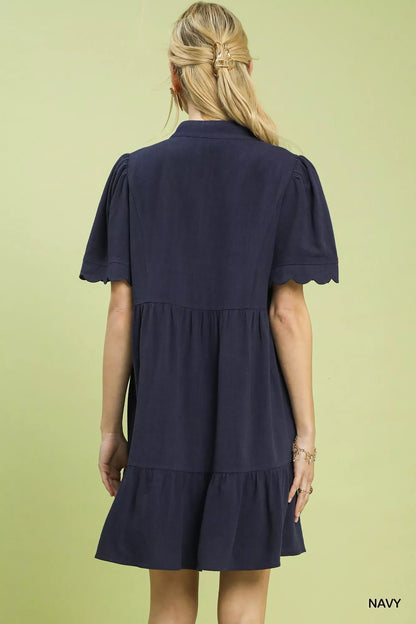 Umgee Linen Tiered Babydoll Dress with Scalloped Sleeves - Bitsy Gypsy Boutique