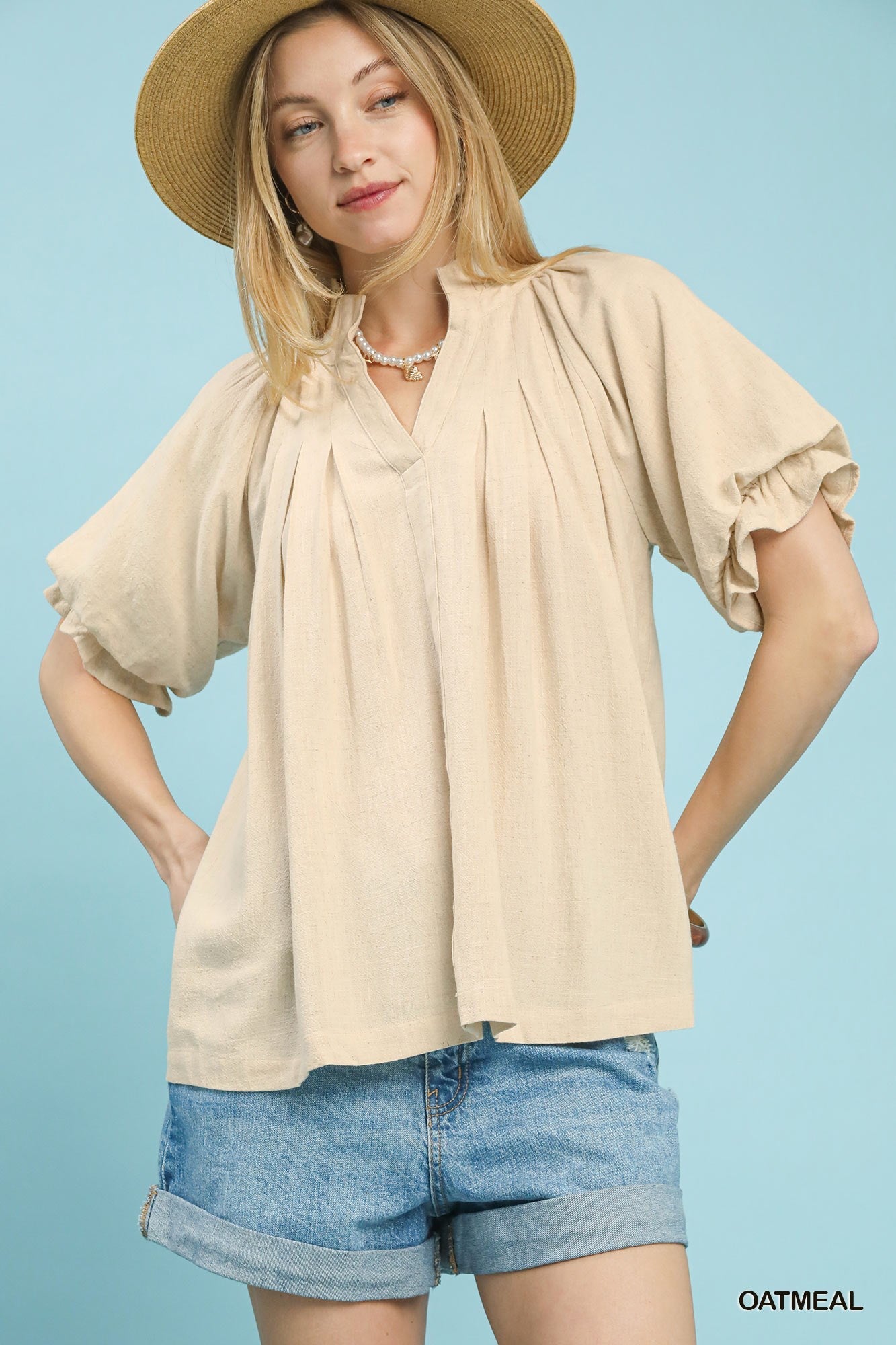 Umgee Linen V - Neck Flutter Sleeve Top - Bitsy Gypsy Boutique