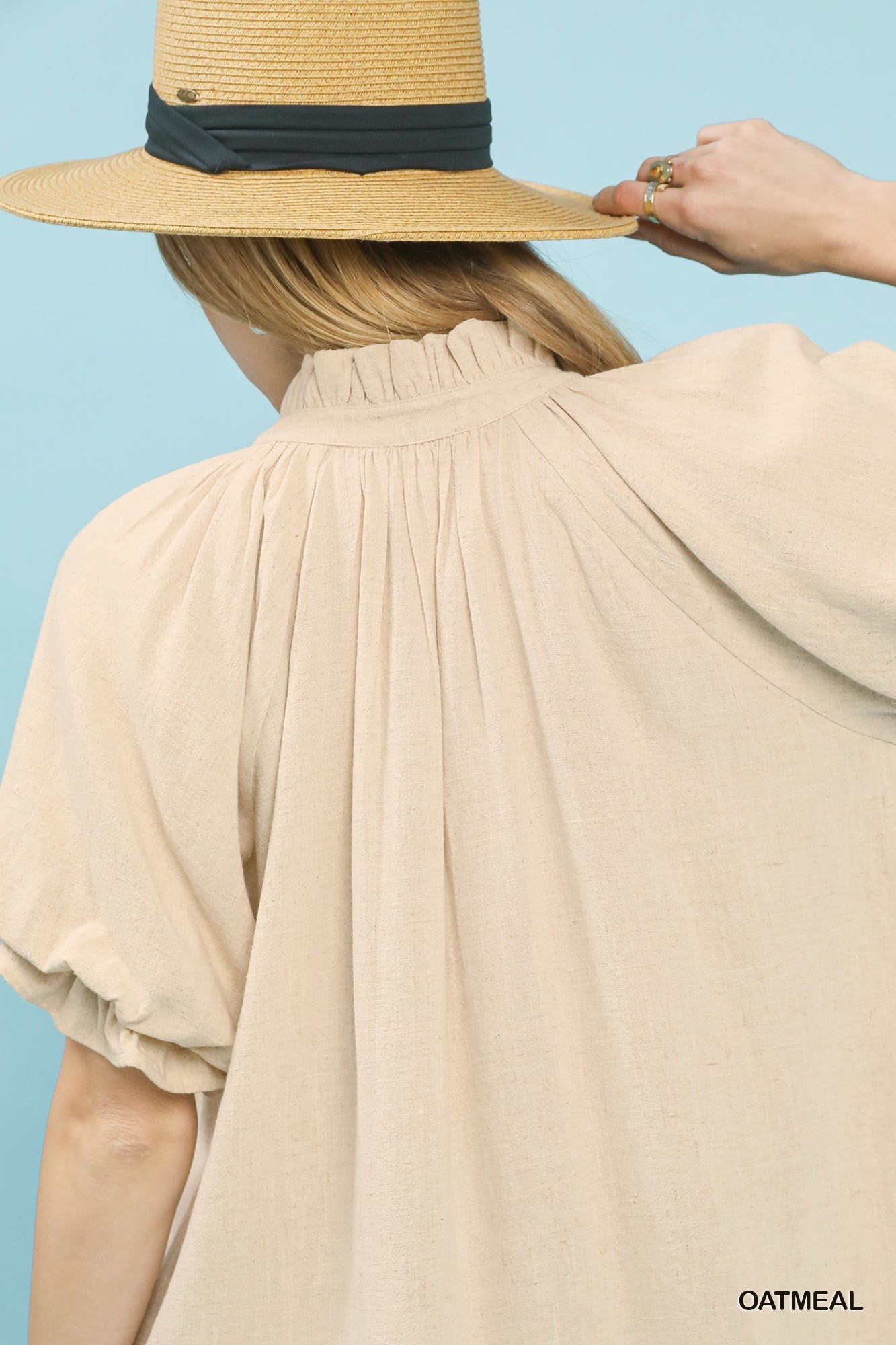 Umgee Linen V - Neck Flutter Sleeve Top - Bitsy Gypsy Boutique