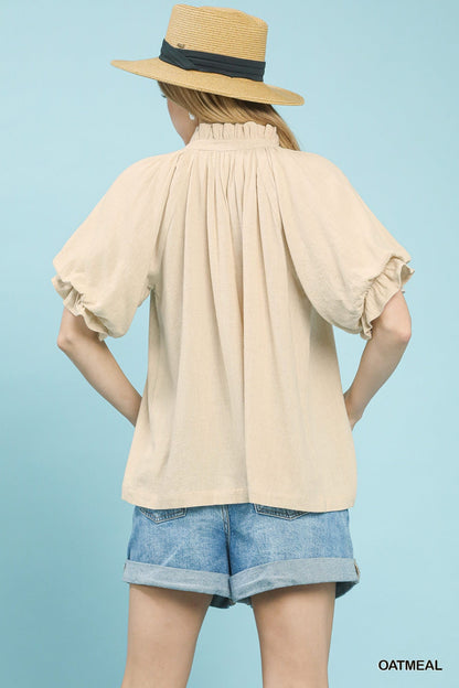 Umgee Linen V - Neck Flutter Sleeve Top - Bitsy Gypsy Boutique