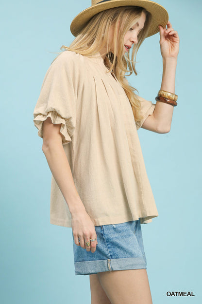 Umgee Linen V - Neck Flutter Sleeve Top - Bitsy Gypsy Boutique