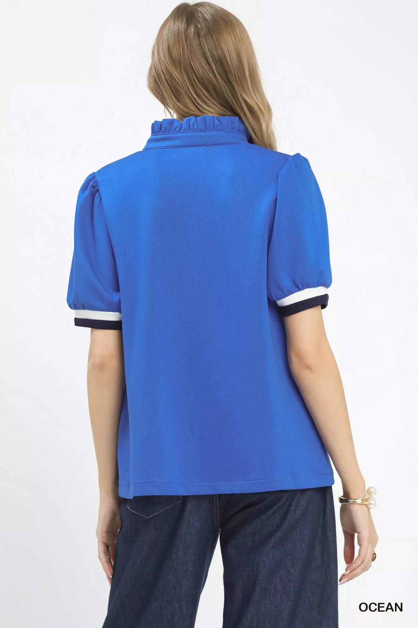 Umgee Luxe knit Contrast Trim Puff Sleeve Top - Bitsy Gypsy Boutique