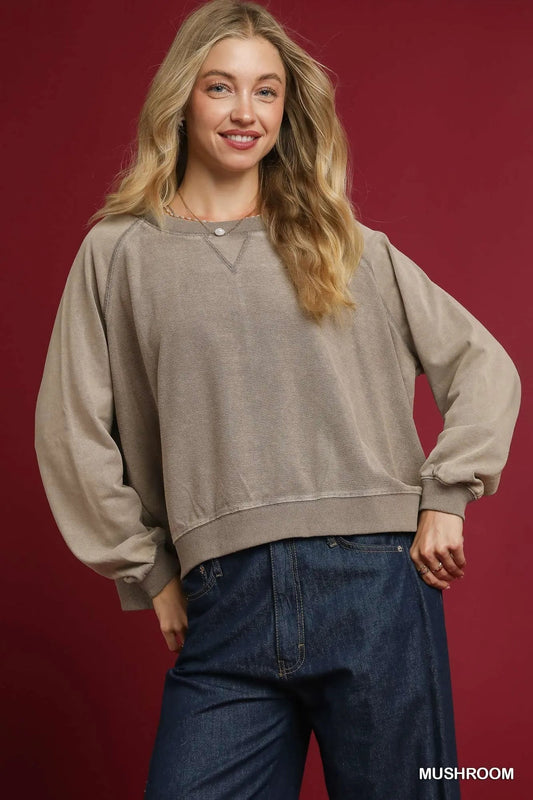 Umgee Mineral Wash French Terry Sweatshirt - Bitsy Gypsy Boutique