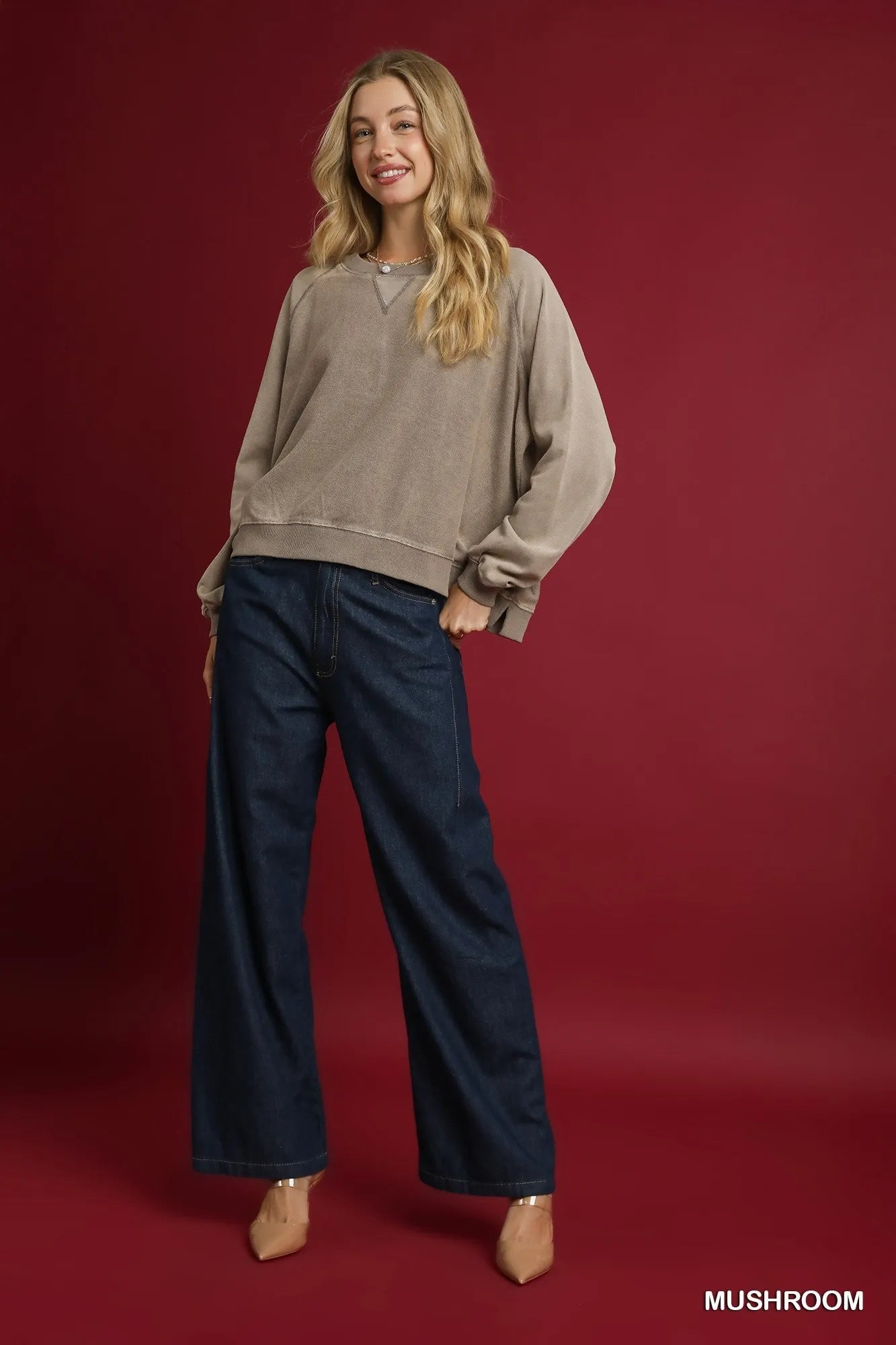 Umgee Mineral Wash French Terry Sweatshirt - Bitsy Gypsy Boutique