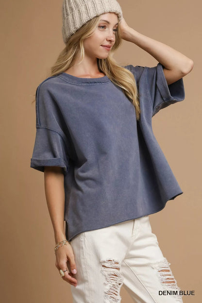 Umgee Mineral Wash Round Neck Top - Bitsy Gypsy Boutique