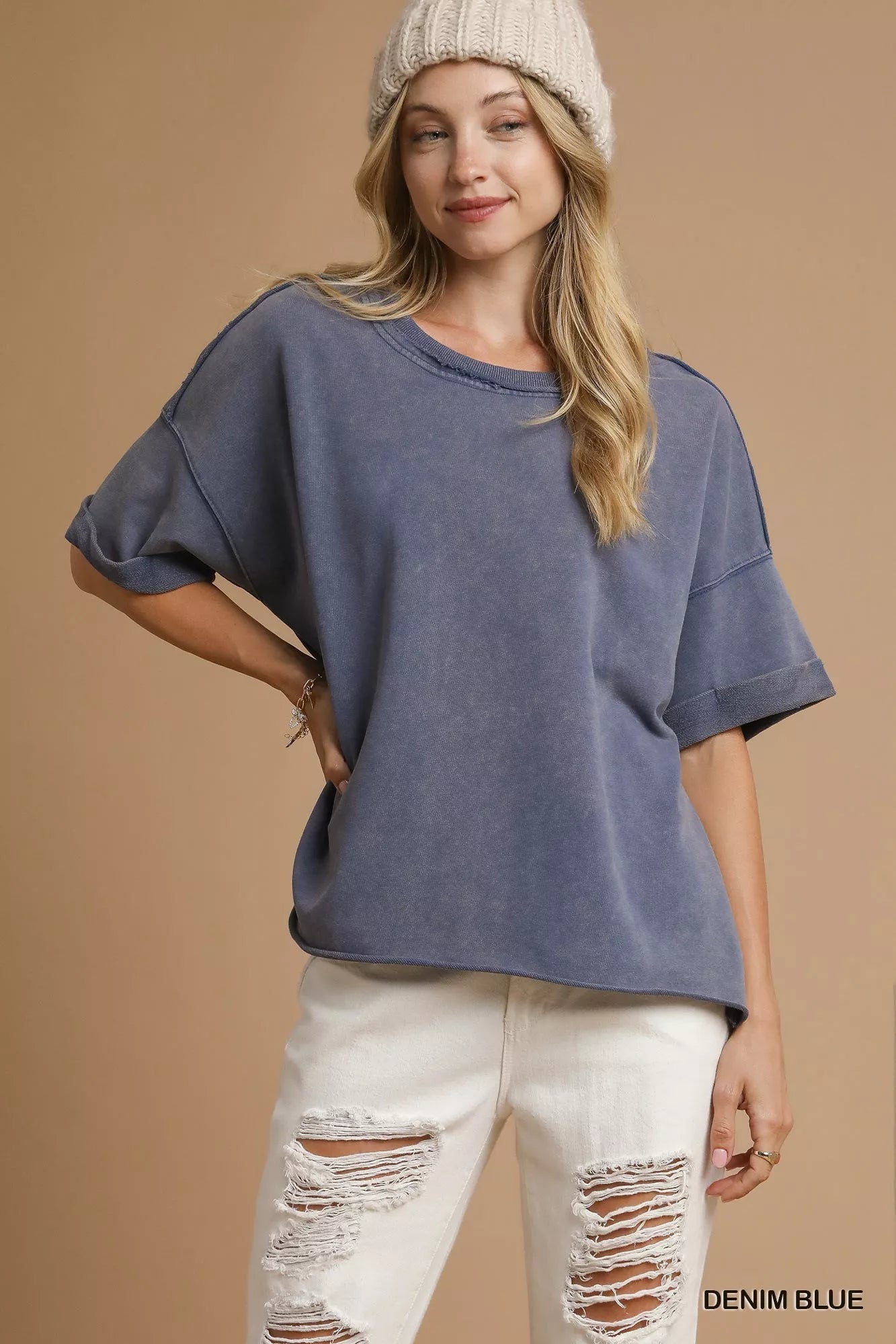 Umgee Mineral Wash Round Neck Top - Bitsy Gypsy Boutique