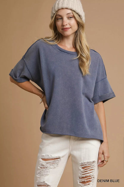 Umgee Mineral Wash Round Neck Top - Bitsy Gypsy Boutique