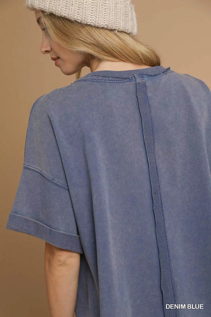 Umgee Mineral Wash Round Neck Top - Bitsy Gypsy Boutique