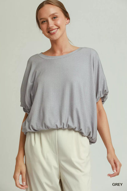 Umgee Mini Texture Checkered Bubble Hem Top - Bitsy Gypsy Boutique