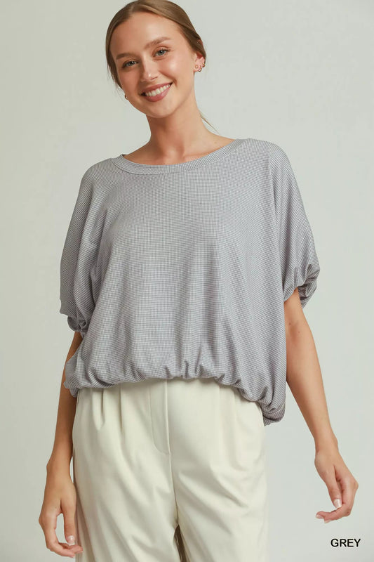 Umgee Mini Texture Checkered Bubble Hem Top - Bitsy Gypsy Boutique
