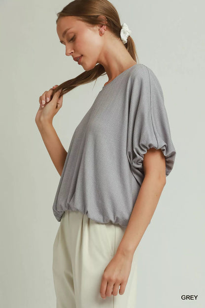 Umgee Mini Texture Checkered Bubble Hem Top - Bitsy Gypsy Boutique