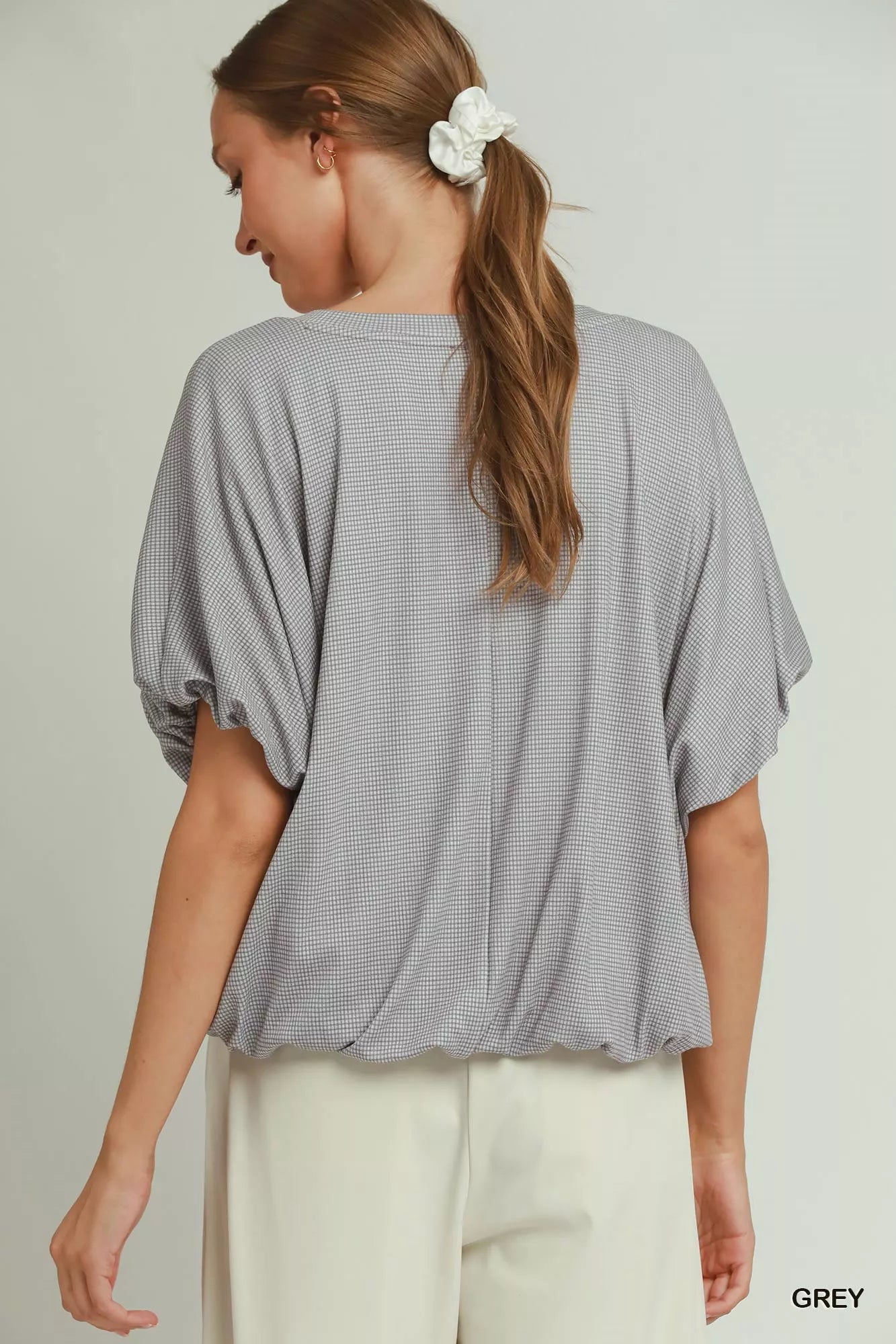 Umgee Mini Texture Checkered Bubble Hem Top - Bitsy Gypsy Boutique