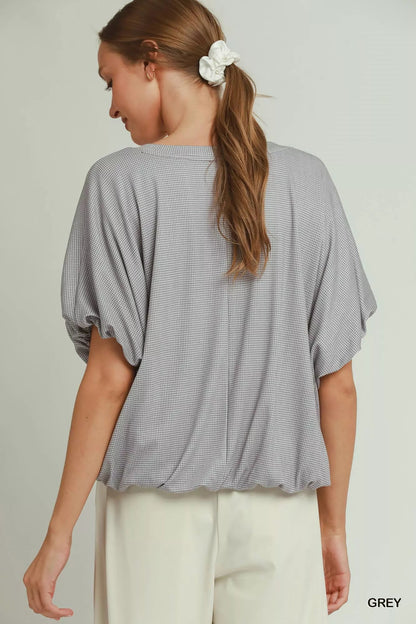 Umgee Mini Texture Checkered Bubble Hem Top - Bitsy Gypsy Boutique