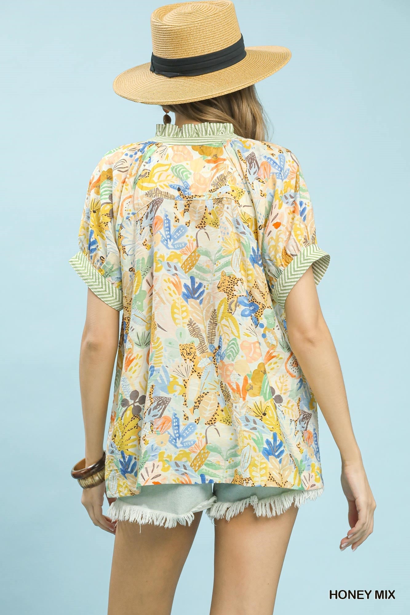 Umgee Mix Boho Printed V - Neck Top - Bitsy Gypsy Boutique