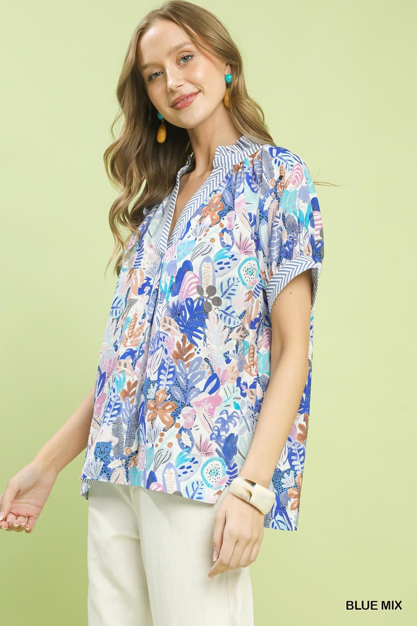 Umgee Mix Boho Printed V - Neck Top - Bitsy Gypsy Boutique
