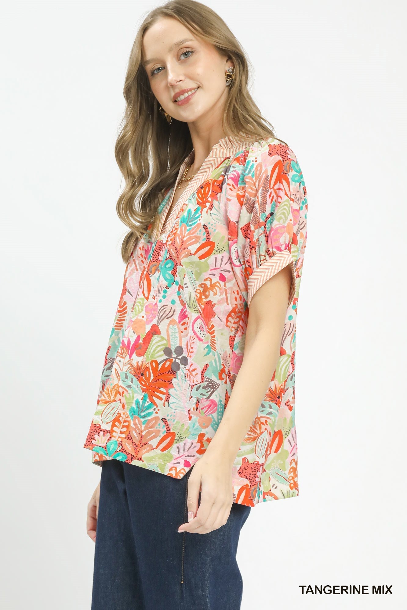 Umgee Mix Boho Printed V - Neck Top - Bitsy Gypsy Boutique