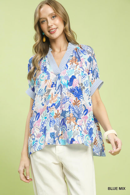 Umgee Mix Boho Printed V - Neck Top - Bitsy Gypsy Boutique