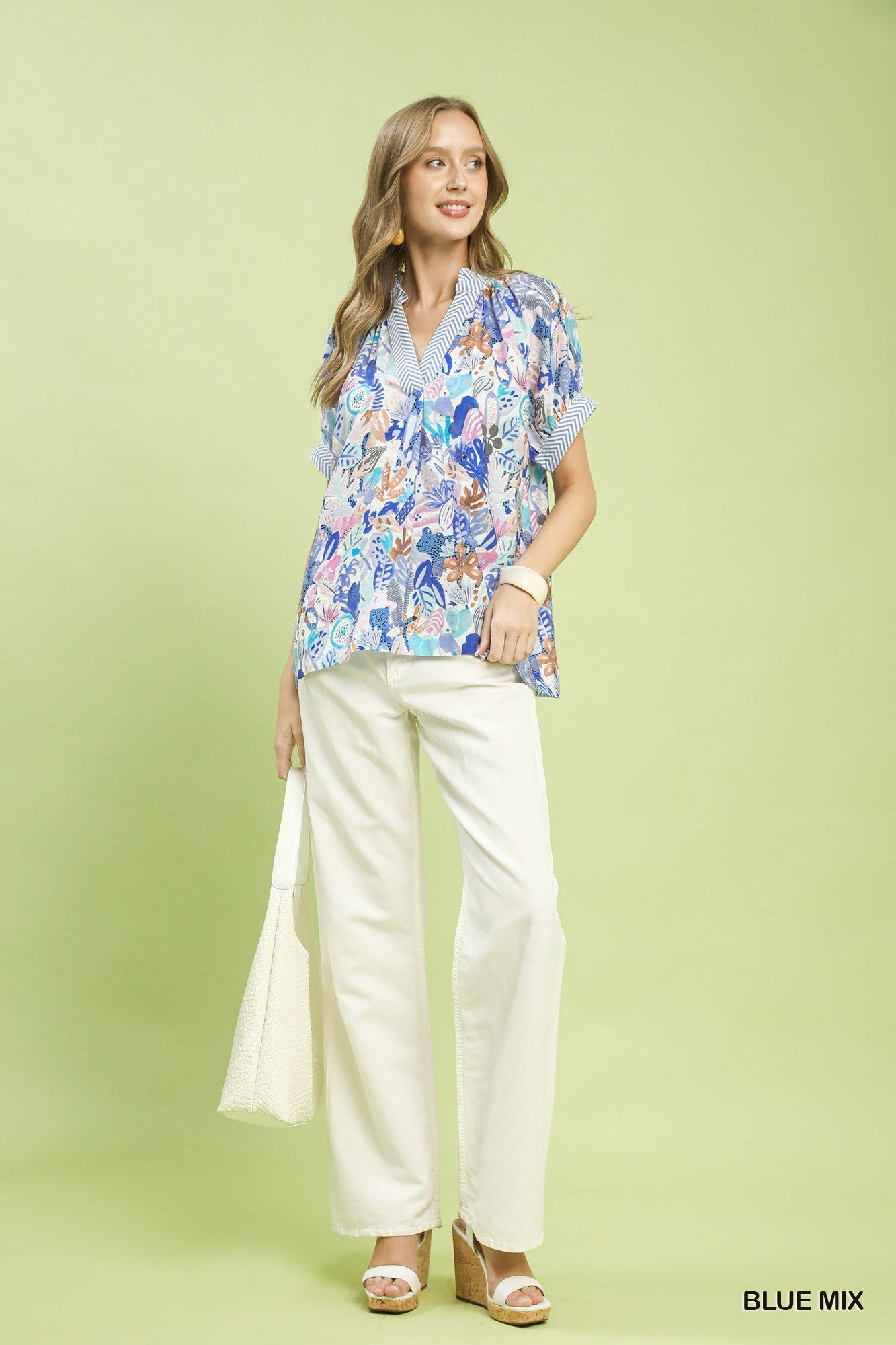 Umgee Mix Boho Printed V - Neck Top - Bitsy Gypsy Boutique