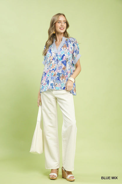 Umgee Mix Boho Printed V - Neck Top - Bitsy Gypsy Boutique