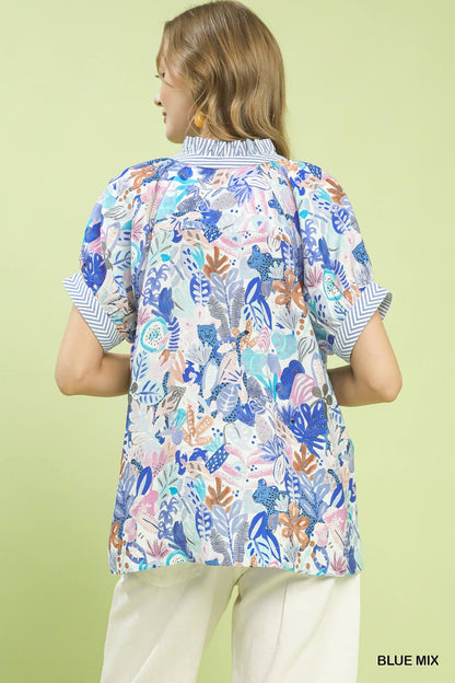 Umgee Mix Boho Printed V - Neck Top - Bitsy Gypsy Boutique