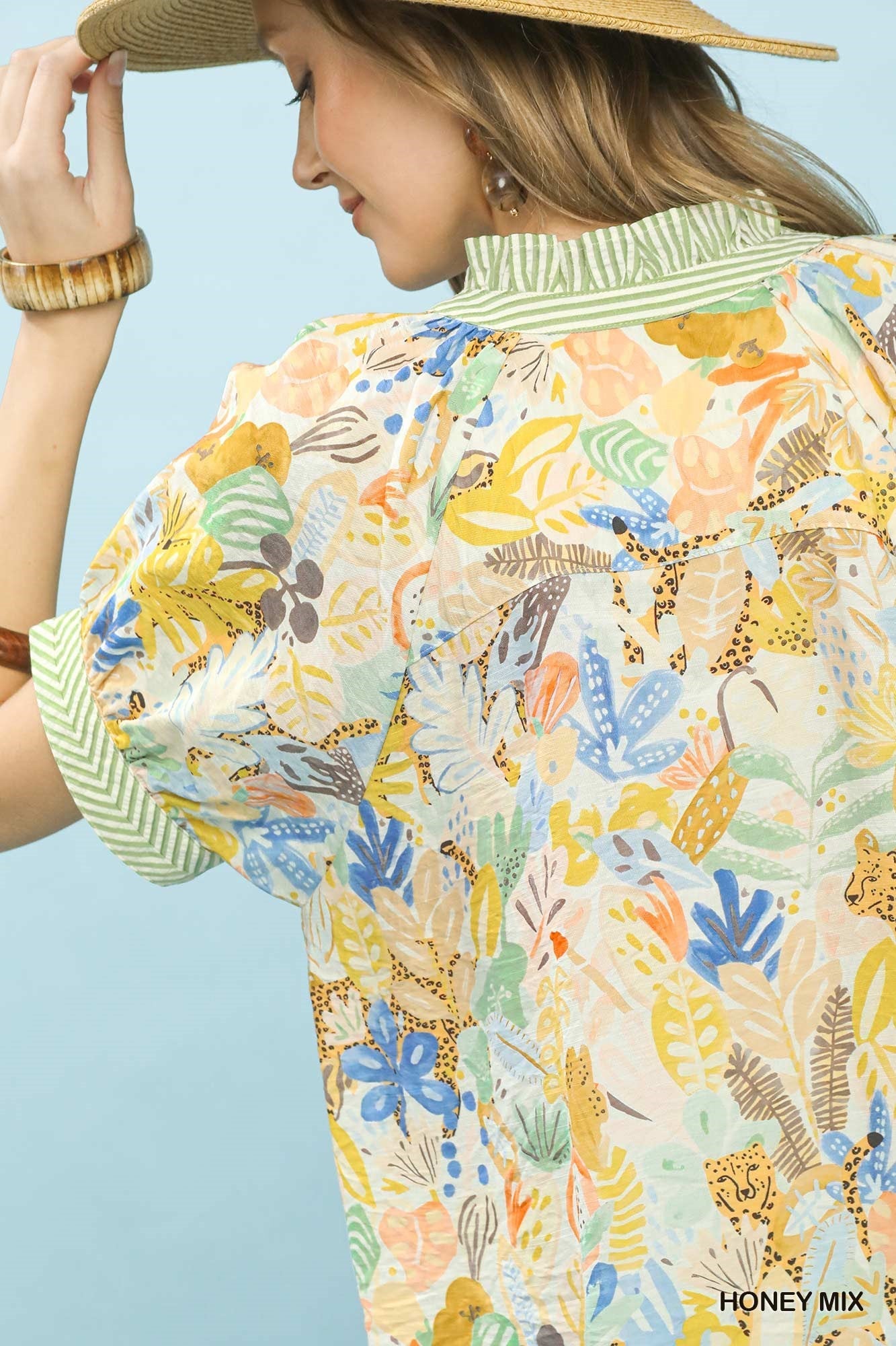 Umgee Mix Boho Printed V - Neck Top - Bitsy Gypsy Boutique