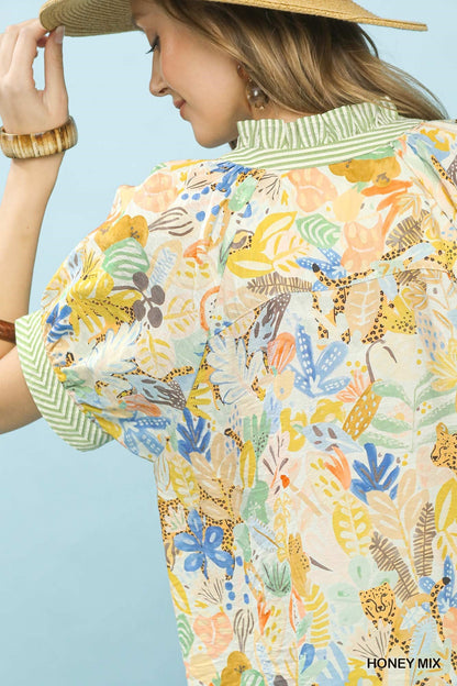 Umgee Mix Boho Printed V - Neck Top - Bitsy Gypsy Boutique