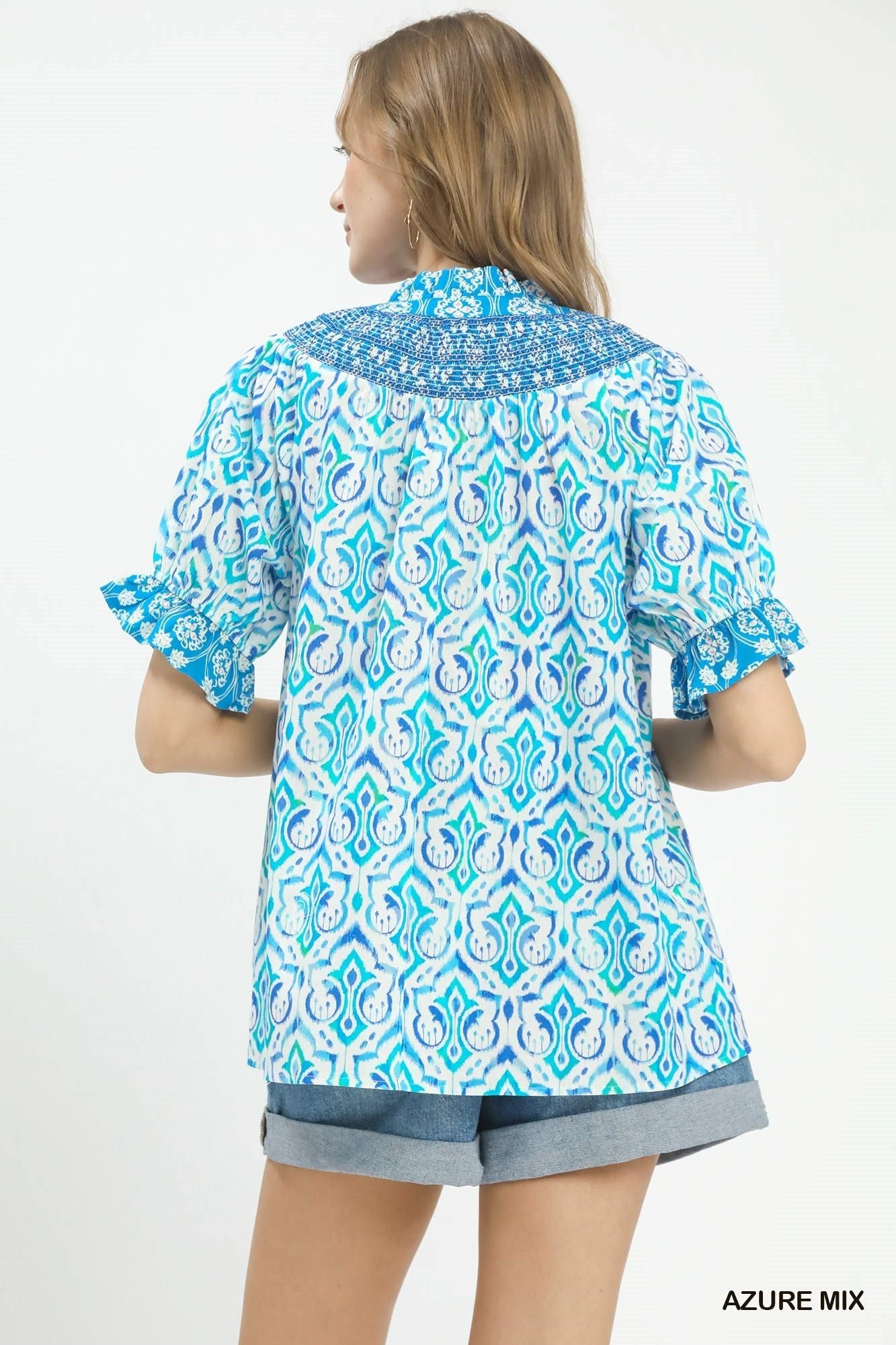 Umgee Mix Boho Puff Sleeve Smocked Top - Bitsy Gypsy Boutique