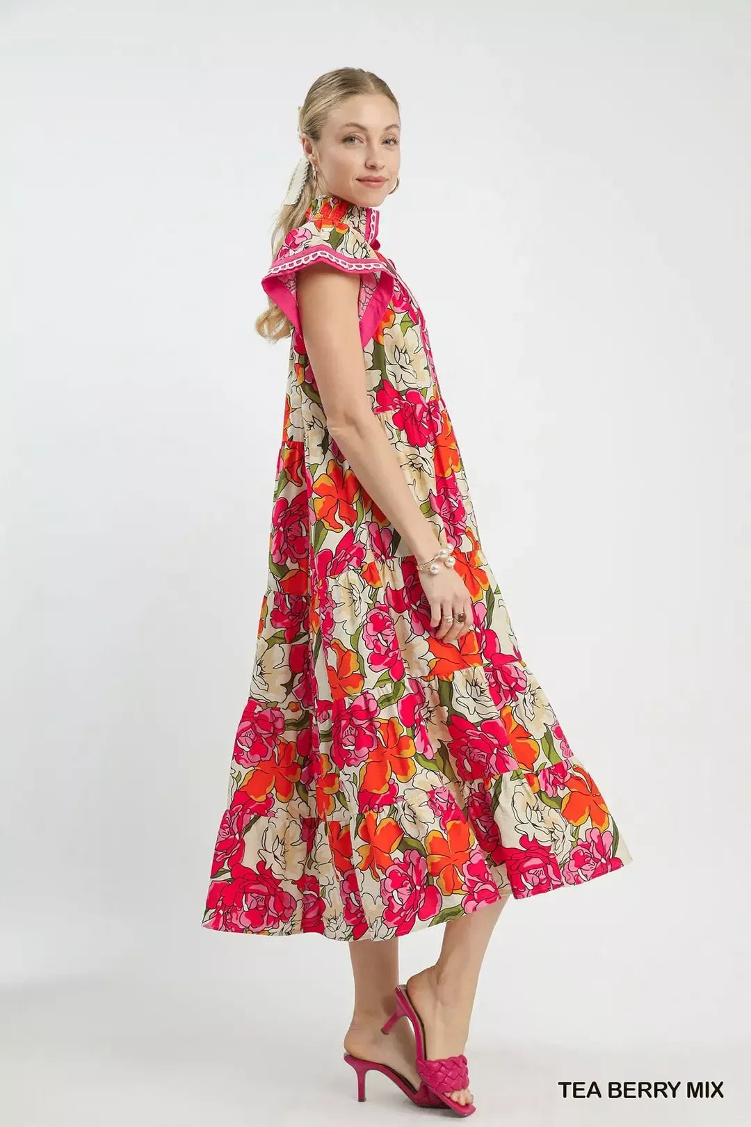 Umgee Mix Bold Floral Tiered Midi Dress - Bitsy Gypsy Boutique