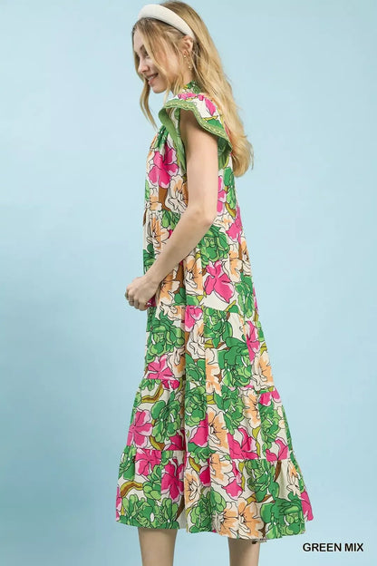 Umgee Mix Bold Floral Tiered Midi Dress - Bitsy Gypsy Boutique